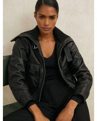 Reiss - Atelier Leather Rib-Trim Jacket - Lyst
