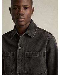Reiss - Tore - Washed Black Cotton-denim Button-through Overshirt, Xs - Lyst