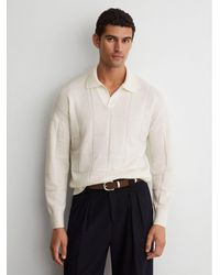 Reiss - Compton - White Wool Square-textured Open-collar Polo Jumper, S - Lyst