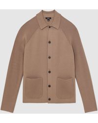 Reiss - Fitzgerald Camel Button-Through Cardigan With Pockets, Light - Lyst