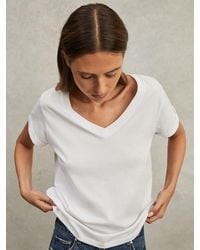 Reiss - Luana - White Cotton-jersey V-neck T-shirt, M (us 8-10) - Lyst