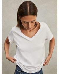 Reiss - Luana - White Cotton-jersey V-neck T-shirt, Medium (us 8-10) - Lyst