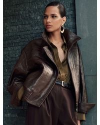Reiss - Aubergine Petra Textured Leather Oversized Jacket - Lyst