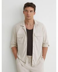 Reiss - Delmer - Light Stone Jersey Twin-pocket Cuban-collar Overshirt, Xs - Lyst