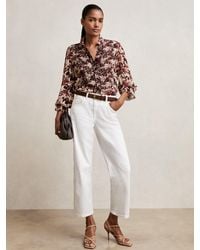 Reiss - Burgundy & Cream Abstract-Print Ruffle-Neck Shirt - Lyst