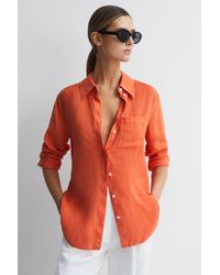 Reiss - Campbell - Orange Linen Long Sleeve Shirt - Lyst