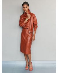 Reiss - Miley - Rust Orange Leather Midi Pencil Skirt, Us 6 - Lyst