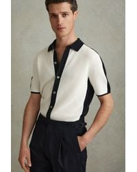 Reiss - Misto - Navy/optic White Cotton Blend Open Stitch Shirt - Lyst