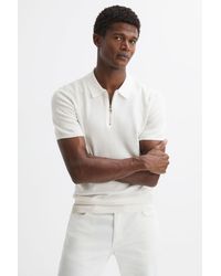 Reiss - Fizz - White Knitted Half-zip Polo T-shirt - Lyst