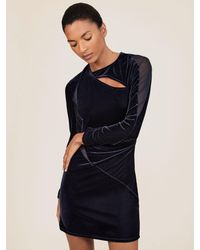 Reiss - Ruched Velvet Mesh Panel Mini Dress - Lyst