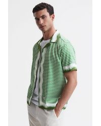 Reiss - Vanpelt - Green/ivory Printed Cuban Collar Short Sleeve Shirt, Uk 2x-large - Lyst