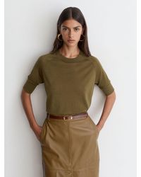 Reiss - Suzzie - Khaki Green Merino Wool Crew-neck T-shirt, L (us 12-14) - Lyst
