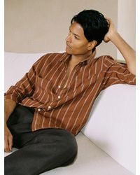 Reiss - Tobacco & Linen Striped Regular-Fit Shirt - Lyst