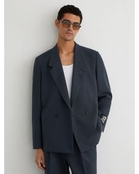 Reiss - Ruban - Airforce Blue Monogram Relaxed-fit Double-breasted Blazer, 44 - Lyst