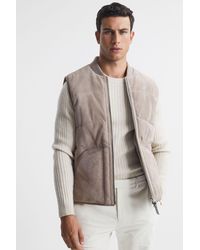 Reiss - Cobar - Taupe Suede Quilted Sleeveless Gilet - Lyst