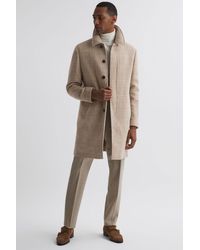 Reiss - Bellagio - Oatmeal Wool Check Mid Length Coat, Xs - Lyst