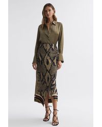 Reiss - Daria - Brown Snake Print Midi Skirt, Us 10 - Lyst