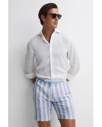 Reiss - Fresno - Blue Multi Linen Adjustable Striped Shorts - Lyst