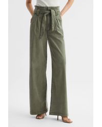 PAIGE - Harper - High Rise Paper Bag Trousers, Vintage Ivy Green - Lyst