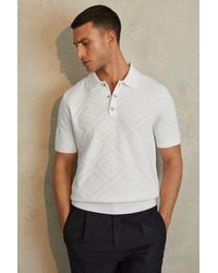 Reiss - Lupton - Optic White Cotton Textured Press-stud Polo Shirt - Lyst