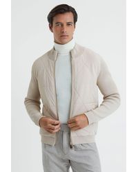 Reiss - Amos - Stone Hybrid Zip-through Quilted Jacket - Lyst