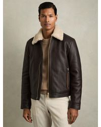 Reiss - Shetland Jacket Leather Plain - Lyst