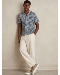 Reiss - Florida - Navy Oe Florida Zig-zag Print Cuban-collar Shirt, S - Lyst