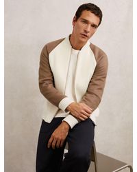 Reiss - Off & Oatmeal Wool-Blend Colour-Block Bomber Jacket - Lyst