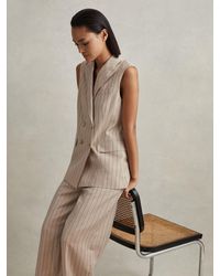 Reiss - Odette Neutral Petite Wool Blend Striped Double Breasted Waistcoat - Lyst