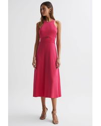 Reiss - Vienna - Pink Halter Neck Cut Out Midi Dress - Lyst