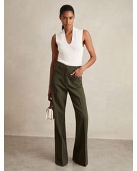 Reiss - Priya - Green Petite Twill Patch-pocket Flared Trousers, Us 2 - Lyst