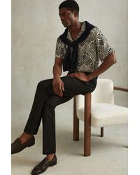 Reiss - Levesi - White/black Abstract Print Cuban Collar Shirt - Lyst
