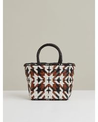 Reiss - Margot - Tan/white/black Small Leather Woven Tote Bag, One - Lyst