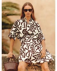 Reiss - Camelia - Brown/ivory Linen Blend Printed Shirt Dress, Us 6 - Lyst