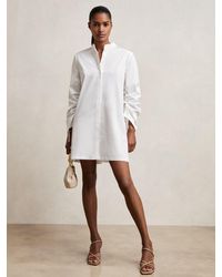 Reiss - Cotton Gathered Cut-Out Shirt Dress With Stretch - Lyst