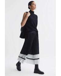 Reiss - Marie - Black/white High Rise Pleated Midi Skirt - Lyst