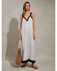 Reiss - Aida Playsuit Linen Colourblock - Lyst