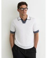 Reiss - Tipped Open-Collar Knitted Polo Shirt - Lyst