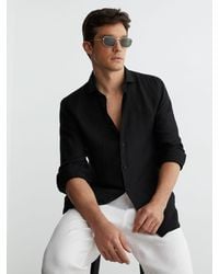 Reiss - Ruban - Black Linen Regular-fit Long-sleeve Shirt, 3x-large - Lyst