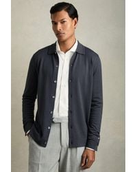 Reiss - Blackened Merino Wool Button-Through Collared Cardigan - Lyst