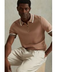 Reiss - Chelsea - Warm Taupe Half-zip Polo Shirt - Lyst