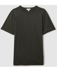 Reiss - Caspian - Dark Olive Green Mercerised Cotton Crew Neck T-shirt, S - Lyst