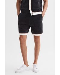 Reiss - Fielder - Black Relaxed Fit Elasticated Chenille Shorts, Uk X-small - Lyst