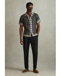 Reiss - Pantain - Black Multi Linen Printed Cuban Collar Shirt - Lyst