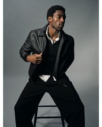 Reiss - Charl - Black Grained-leather Zip-through Jacket, S - Lyst