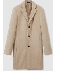 Reiss - Gable Oatmeal Herringbone Wool Blend Single Breasted Epsom Overcoat - Lyst