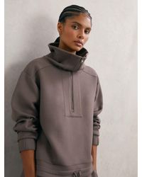 Reiss - Laney - Taupe Brown Premium Interlock Half-zip Sweatshirt, S (us 4-6) - Lyst