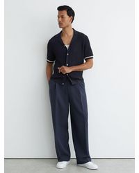 Reiss - Bilsby - Navy Cotton-blend Geometric-knit Tipped Shirt, Xl - Lyst