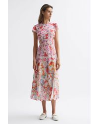 Reiss - Ivy Floral-print Cap-sleeve Woven Midi Dress - Lyst