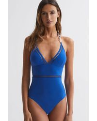Reiss - Ray - Cobalt Blue Colourblock Halter Swimsuit - Lyst